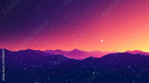 A simple, geometric design with lines and shapes that look like stars in the night sky. It represents a futuristic idea, suggesting the vastness and mystery of the future.low poly vector illustration.