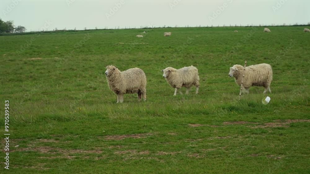 A peaceful scene of sheep grazing in a lush green field, capturing the calmness of rural life in the countryside. A peaceful scene of sheep grazing in a lush green field, capturing the calmness of rural life in the countryside.