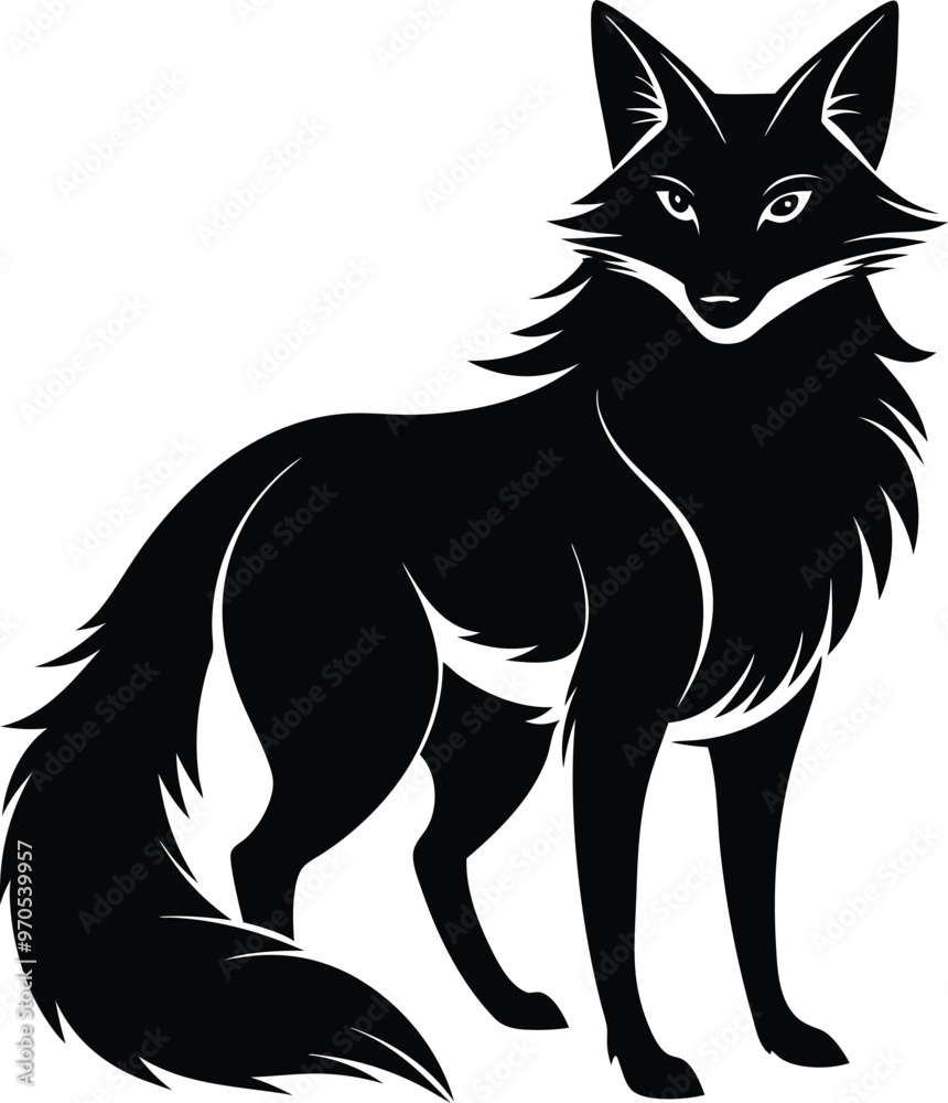 black fox vector illustration silhouette, Print black fox vector illustration silhouette, Print