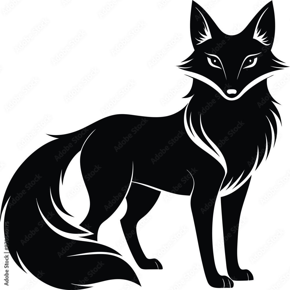 black fox vector illustration silhouette, Print