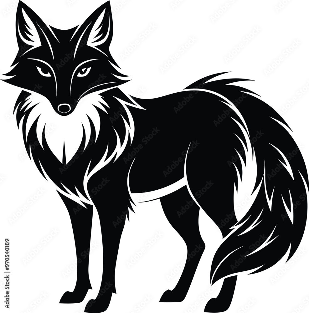 Fototapeta premium black fox vector illustration silhouette, Print