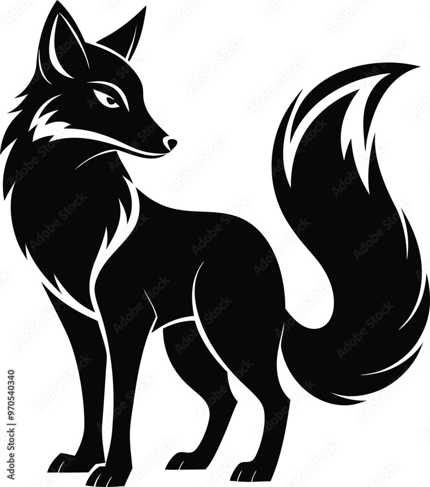 Obraz premium black fox vector illustration silhouette, Print