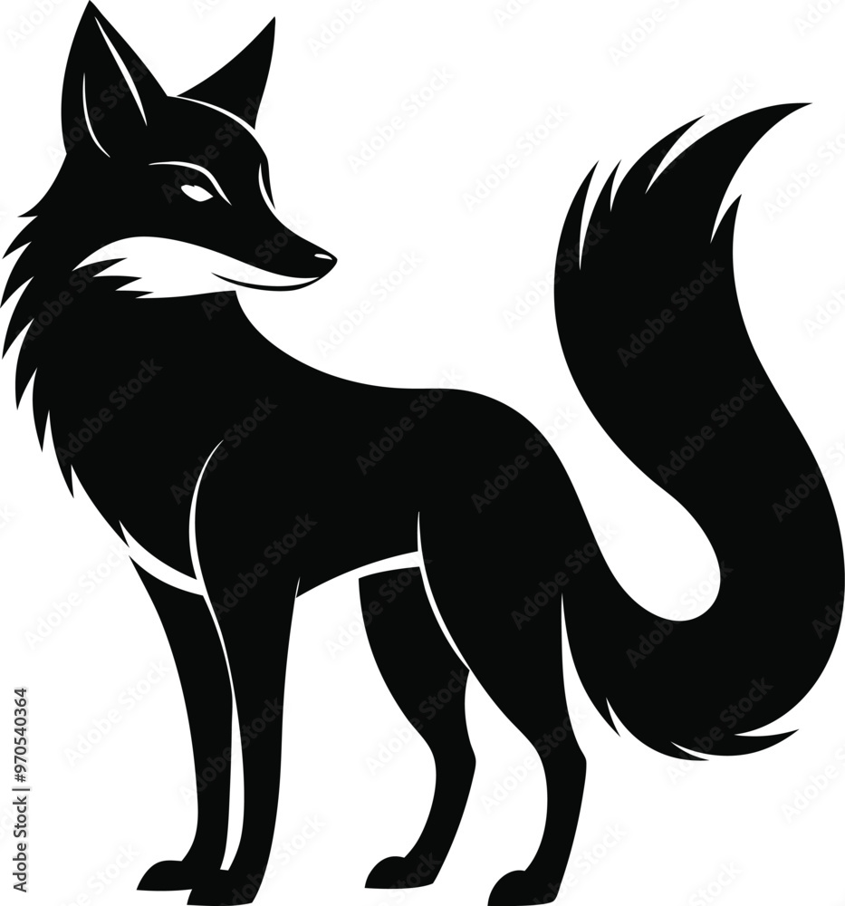Obraz premium black fox vector illustration silhouette, Print