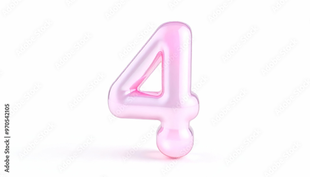 A pink number 4 balloon, white background A pink number 4 balloon, white background