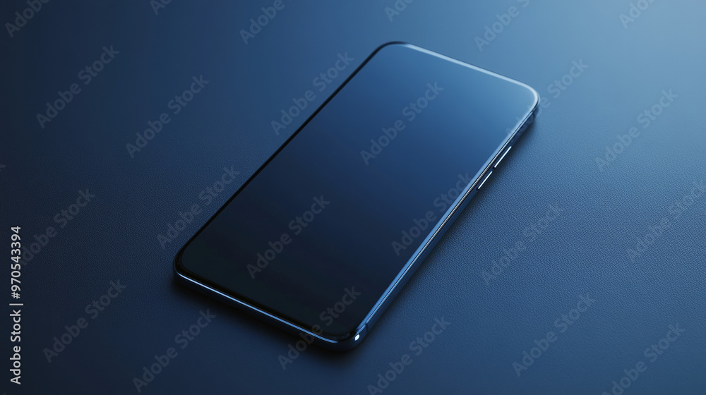 A sleek, black smartphone rests on a dark blue table. The phone is shown from an angled view, making it look realistic. The screen reflects light, giving it a shiny look. A sleek, black smartphone rests on a dark blue table. The phone is shown from an angled view, making it look realistic. The screen reflects light, giving it a shiny look.