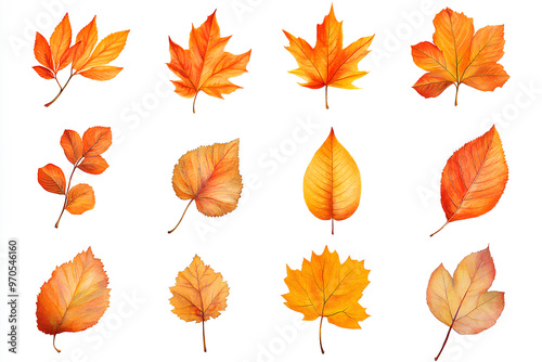 collection of autumn leaves isolated on white background