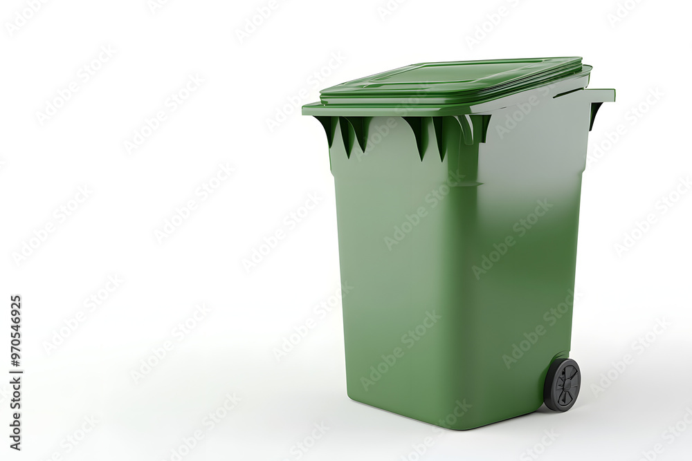 2D Illustration of an Open Green Bin on Solid White Background 2D Illustration of an Open Green Bin on Solid White Background