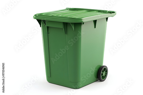 2D Illustration of an Open Green Bin on Solid White Background