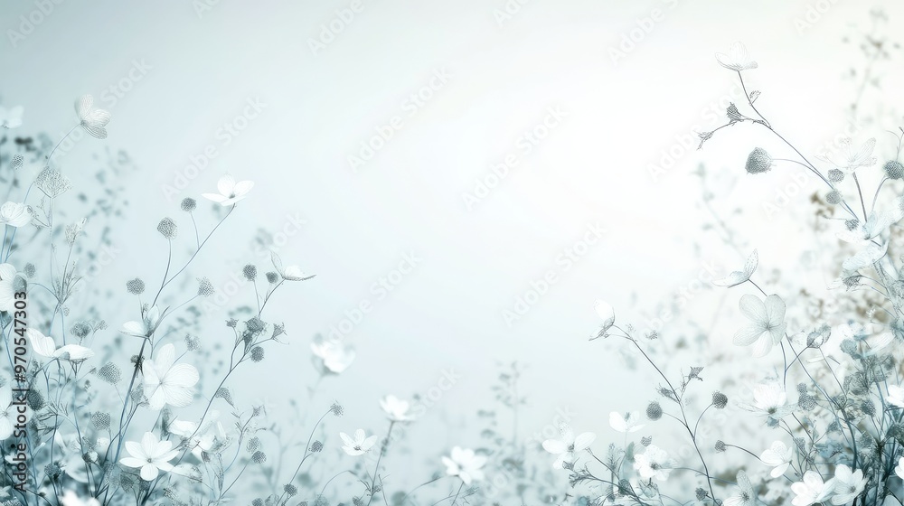 Beautiful swirling lines of tiny floral elements, arranged delicately against a soft white-light blue background for a graceful effect Beautiful swirling lines of tiny floral elements, arranged delicately against a soft white-light blue background for a graceful effect