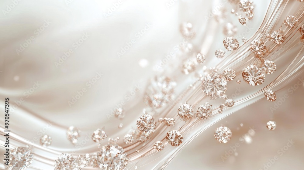 Beautiful swirling lines of tiny jewels and diamonds, arranged elegantly on a dynamic white-light pastel background, creating a luxurious effect Beautiful swirling lines of tiny jewels and diamonds, arranged elegantly on a dynamic white-light pastel background, creating a luxurious effect