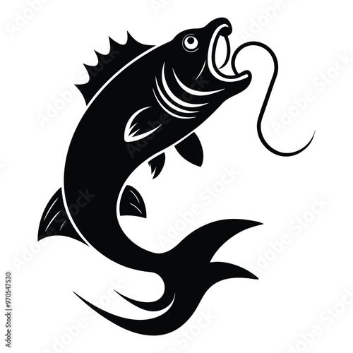 Bass Fishing Logo. Unique largemouth Bass Jumping out of the water. Great to use as your Bass fishing activity