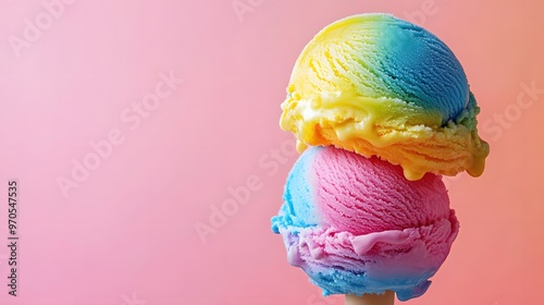 Rainbow Ice Cream Cones Stacked on Pink Background