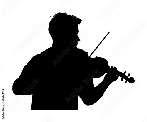Man playing violin vector silhouette illustration isolated. Classic music performer concert. Musician artist amusement public. Boy virtuoso on violin shape shadow. Elegant handsome gentleman.