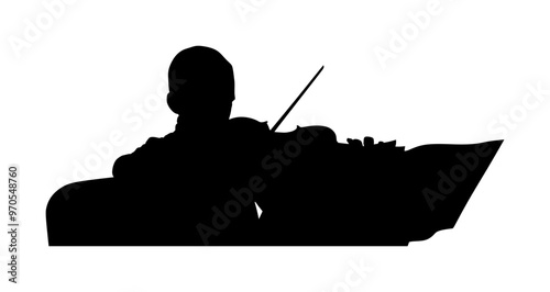 Young man playing violin vector silhouette illustration isolated on white background. Classic music performer concert. Musician artist amusement public. Violin virtuoso. Boy plays string instrument.