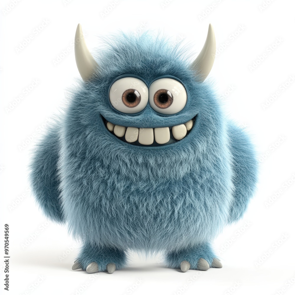 Obraz premium Cute colored furry monster 3D cartoon character. 