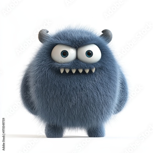 Cute colored furry monster 3D cartoon character. 
