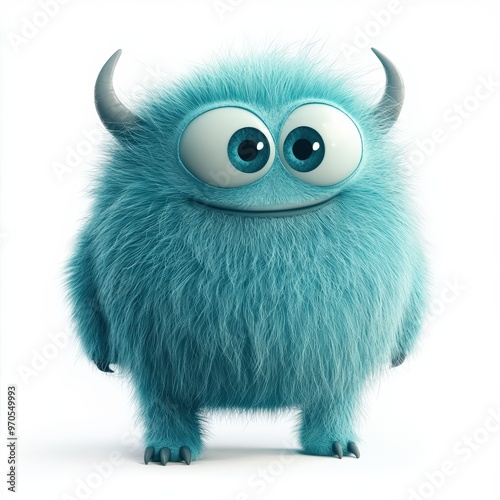 Cute colored furry monster 3D cartoon character. 
