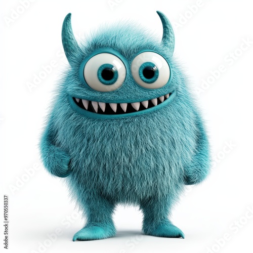 Cute colored furry monster 3D cartoon character. 
