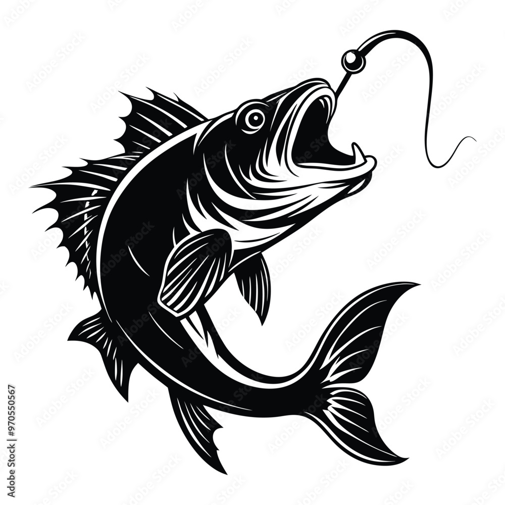 Bass Fishing Logo. Unique largemouth Bass Jumping out of the water. Great to use as your Bass fishing activity Bass Fishing Logo. Unique largemouth Bass Jumping out of the water. Great to use as your Bass fishing activity