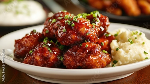 fried chicken dinner with a twist, featuring pieces coated in a spicy honey glaze