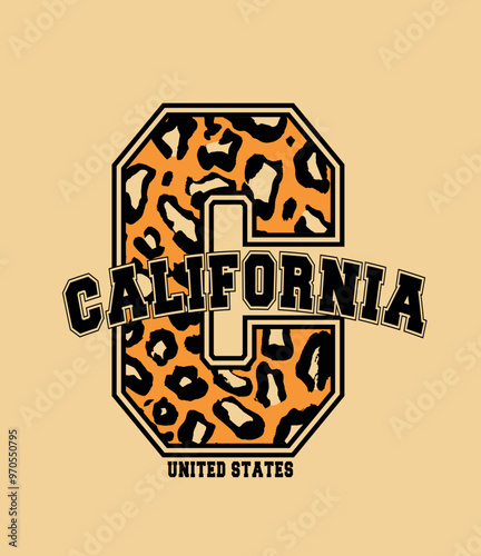 California slogan leopard syle and college illustration design graphic vector. 