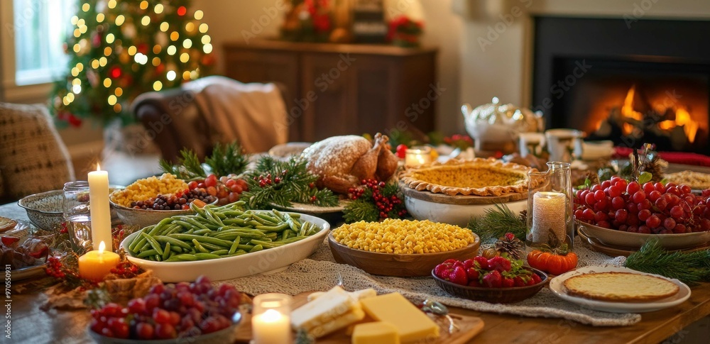 Aesthetic red-themed Christmas dinner table setting with wine glasses and nice tableware with gold accents Aesthetic red-themed Christmas dinner table setting with wine glasses and nice tableware with gold accents
