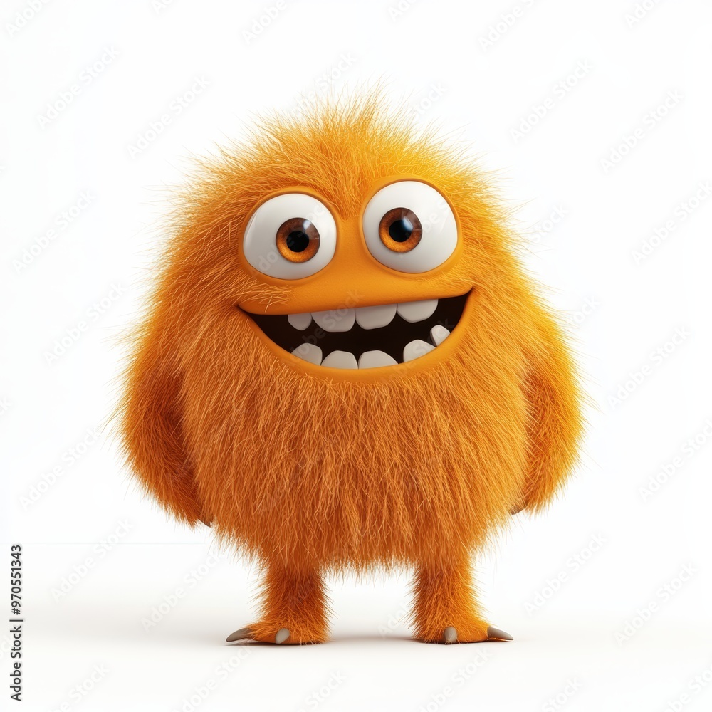 Obraz premium Cute colored furry monster 3D cartoon character. 