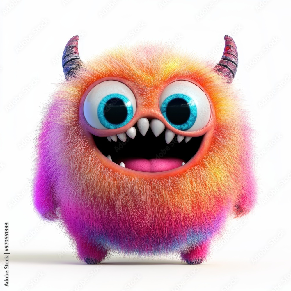 Cute colored furry monster 3D cartoon character.
Cute colored furry monster 3D cartoon character.