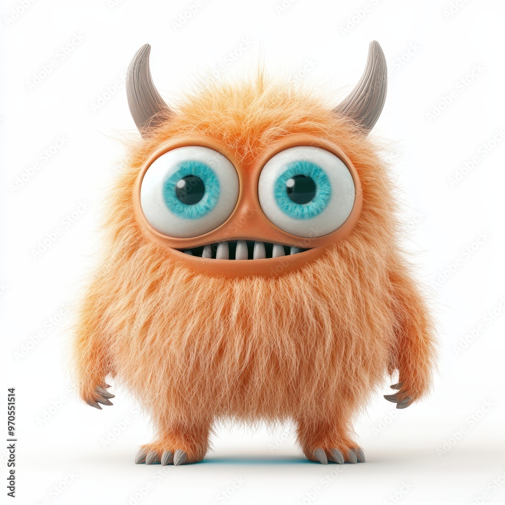 Obraz premium Cute colored furry monster 3D cartoon character. 