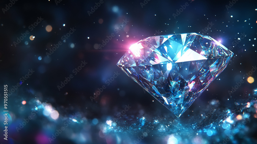 A sparkling diamond, imagined as a starry night sky. It's made up of points, lines, and shapes that look like planets, stars, and the whole universe. This design is meant for business use.low poly. A sparkling diamond, imagined as a starry night sky. It's made up of points, lines, and shapes that look like planets, stars, and the whole universe. This design is meant for business use.low poly.