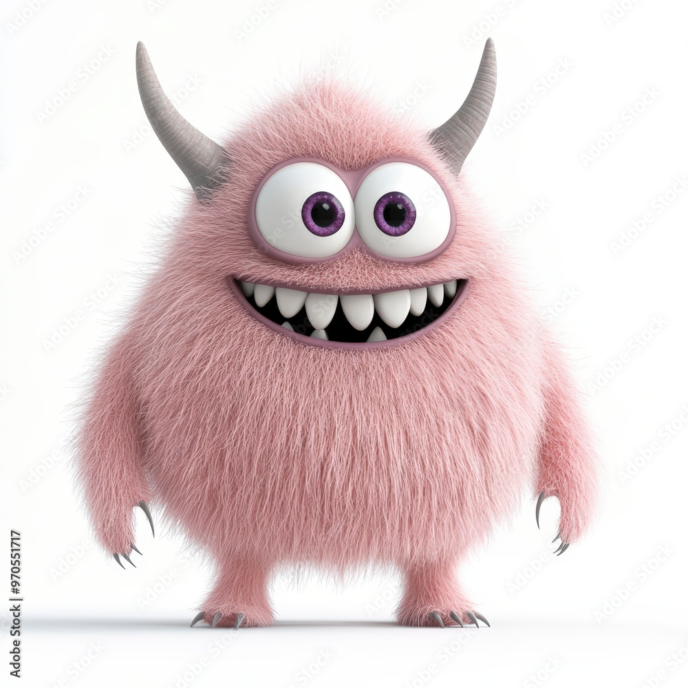 Cute colored furry monster 3D cartoon character.
Cute colored furry monster 3D cartoon character.