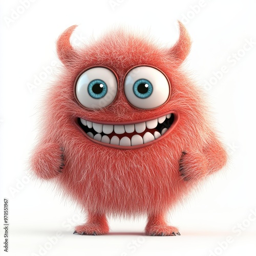 Cute colored furry monster 3D cartoon character. 