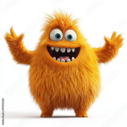 Cute colored furry monster 3D cartoon character. 
