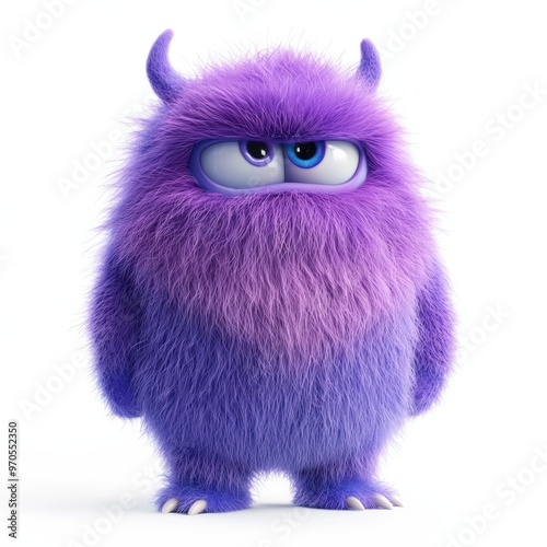 Cute colored furry monster 3D cartoon character. 