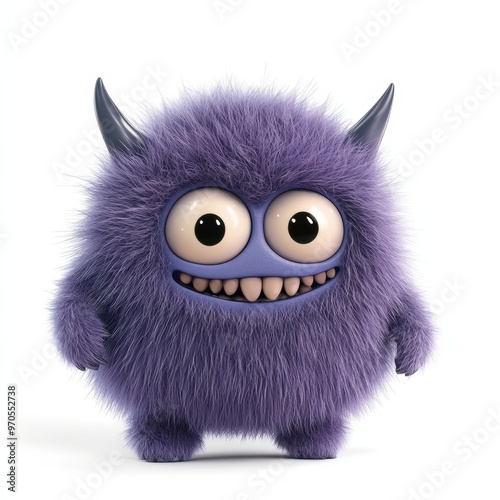 Cute colored furry monster 3D cartoon character. 