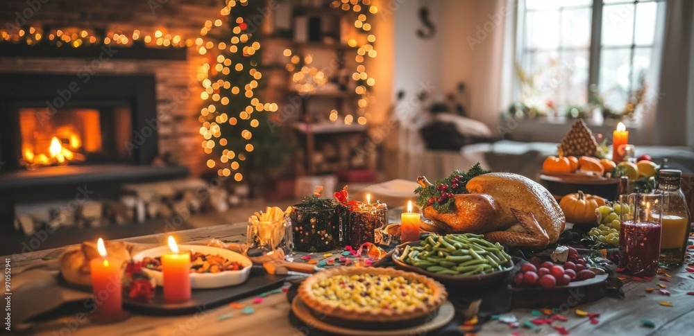Aesthetic red-themed Christmas dinner table setting with wine glasses and nice tableware with gold accents Aesthetic red-themed Christmas dinner table setting with wine glasses and nice tableware with gold accents