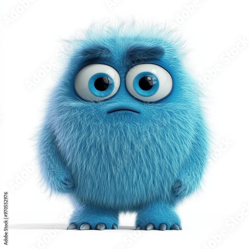 Cute colored furry monster 3D cartoon character. 