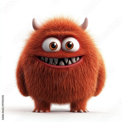 Cute colored furry monster 3D cartoon character. 