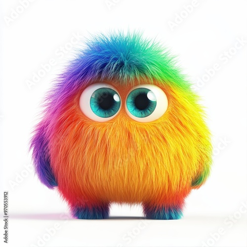 Cute rainbow furry monster 3D cartoon character