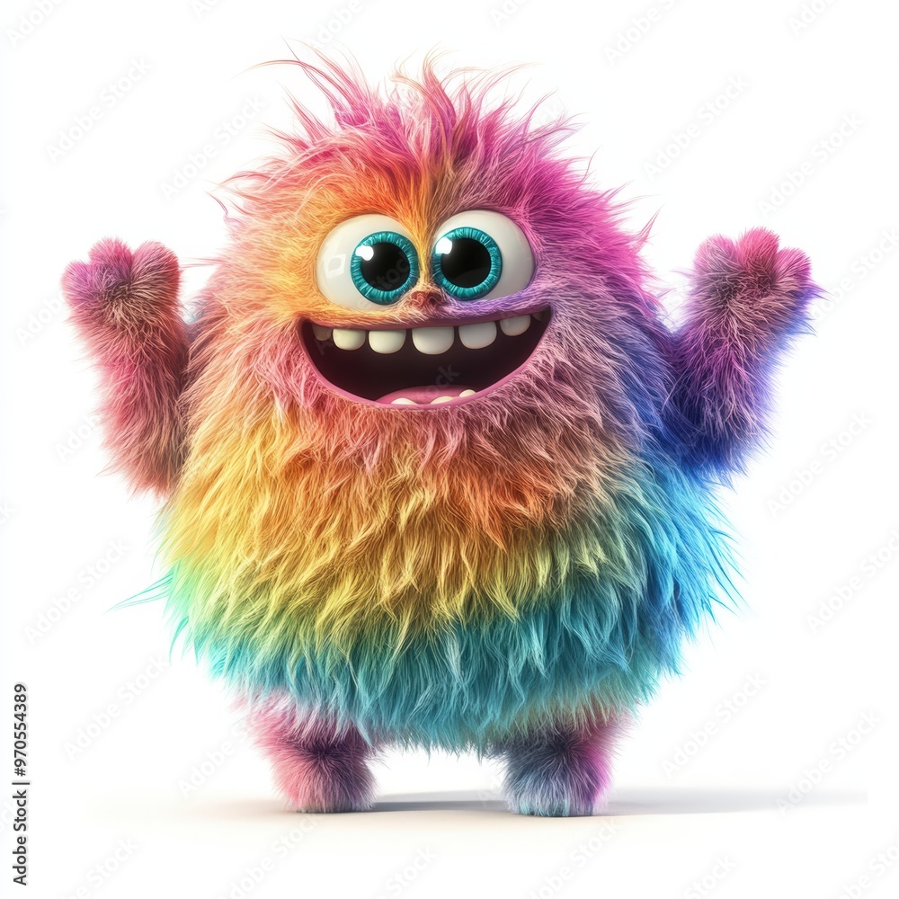 Cute rainbow furry monster 3D cartoon character Cute rainbow furry monster 3D cartoon character