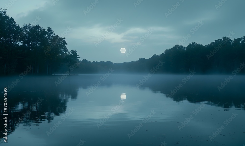 Obraz premium Lunar Halo Enchantment, a stunning spectacle of a luminous halo encircling the moon, illuminating the night sky with ethereal beauty.