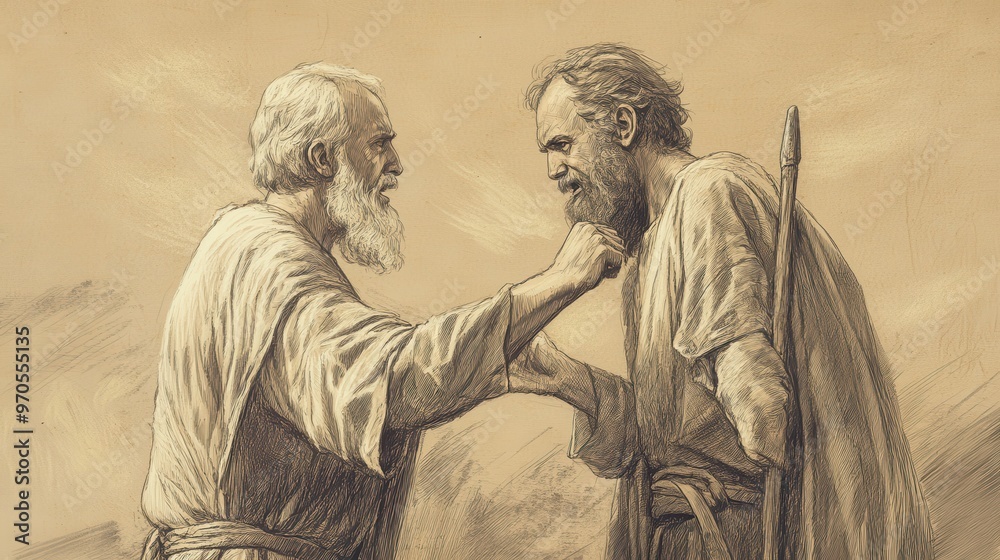 Fototapeta premium Saul’s Unlawful Sacrifice, 1 Samuel: Samuel’s Confrontation, Saul’s Justifications, Biblical Illustration