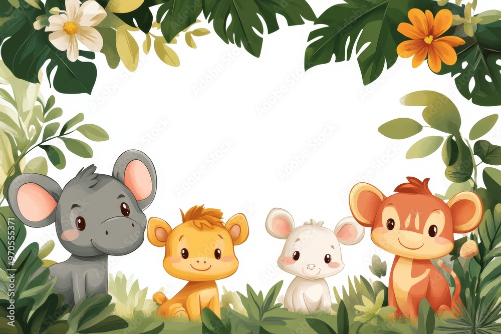 Naklejka premium Jungle Animals in a Green Frame