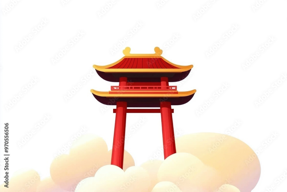 Traditional Chinese Pagoda Gate with Clouds Traditional Chinese Pagoda Gate with Clouds