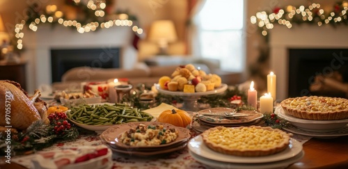 Aesthetic red-themed Christmas dinner table setting with wine glasses and nice tableware with gold accents