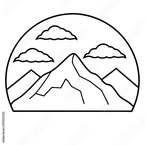 mount and sky outline coloring book page line art drawing photo