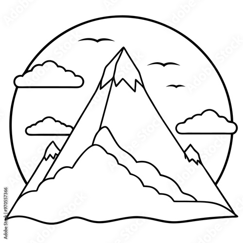 mount and sky outline coloring book page line art drawing photo