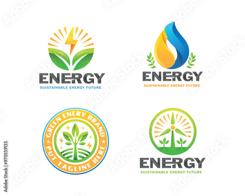 Set Renewable clean green energy logo for corporate electical business corporate