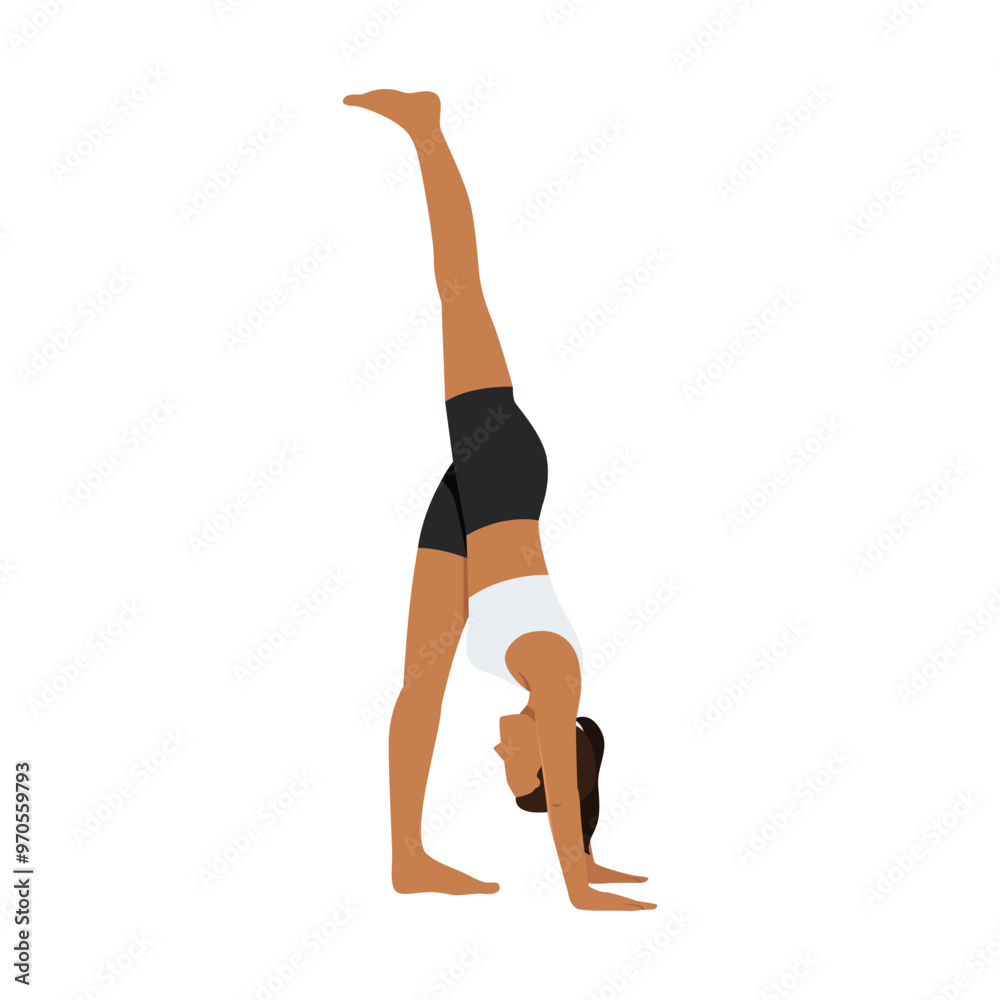 Young woman doing Standing Split Pose, One Legged Extended Forward Bend yoga exercise. Flat vector illustration isolated on white background Young woman doing Standing Split Pose, One Legged Extended Forward Bend yoga exercise. Flat vector illustration isolated on white background