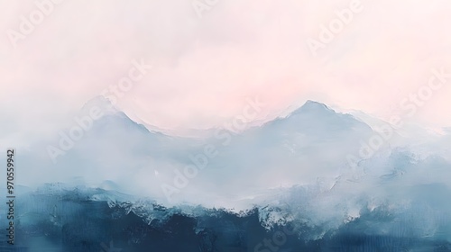 Abstract Painting of Blue Mountains Under a Pink Sky